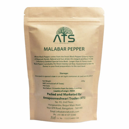 ATS Natural Premium Malabar Black Pepper Whole  - 200 gms