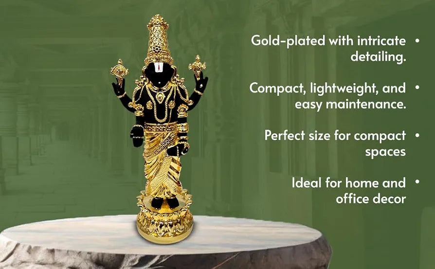Gold Art India Lord Tirupati Balaji Kamal Gold Plated Black Idol