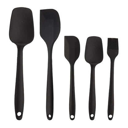 Frenchware Set of 5 Spatulas, Black | Non-stick Premium Silicone Spatula for Cooking, Baking & Mixing, Seamless Design