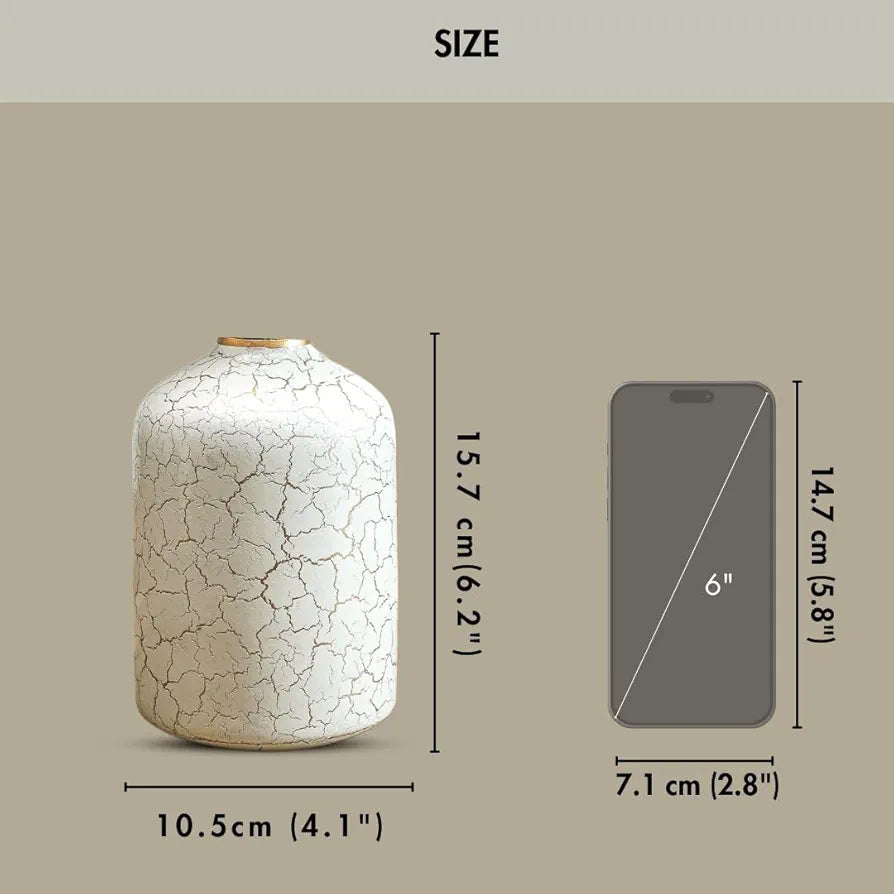 Behoma Metal Flower Vase Off-White Crackled Flowers not Included