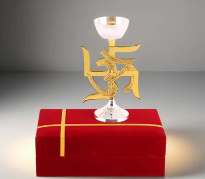 Jaipur Ace Om Symbol Gold Plated Decorative Diya With Velvet Gift Box Cave Design Ganesha