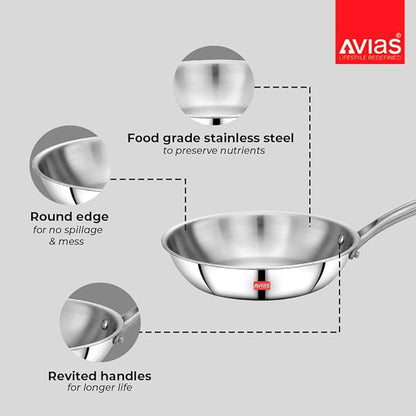 Avias Riara Triply Fry Pan Stainless Steel Fry Pan Thickness 1.5 Litre 24cm