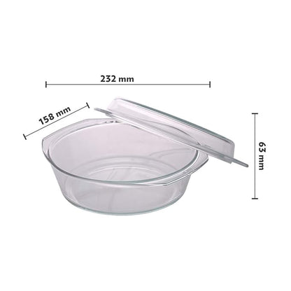 Borosil Oven and Microwave Safe Glass Serving Casserole Bowl With Glass Lid | 1.5 Litres