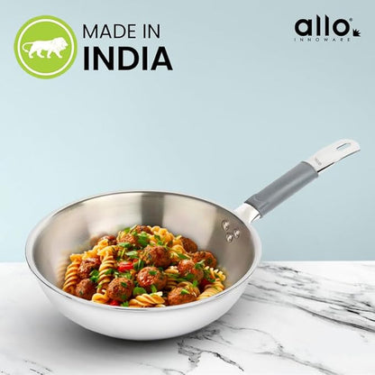 Allo Triply Stainless Steel Wok for Deep Fry Stir Fry Dry Veg 24Cm 2.7 Litre
