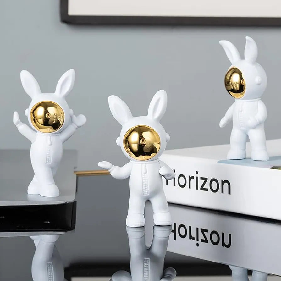 Street27 3pcs Cartoon Rabbit Shape Astronaut Figurine Showpiece