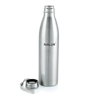 Nirlon Stainless Steel Single Wall Plain Water Bottle With String | Fridge Refrigerator Bottle - 1000 ml