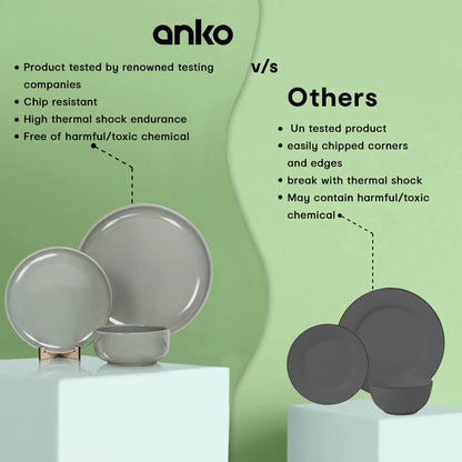 Anko Stoneware 12 Piece Dinner Set Sage Green Glazed 4 Dinner Plates 4 Side Plates 4 Bowls Microwave Dishwasher Safe