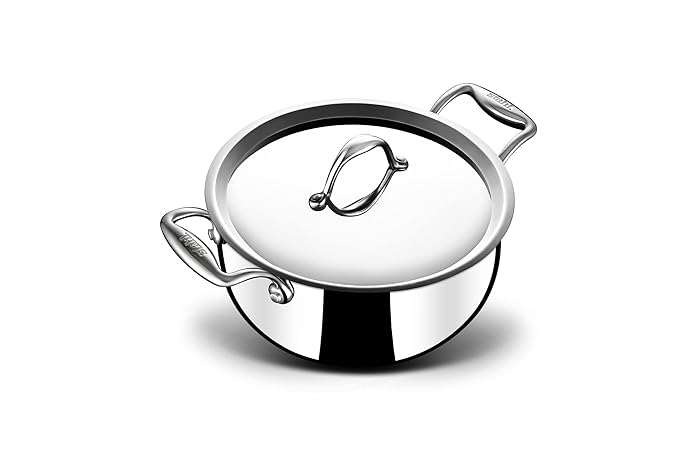 Stahl Artisan Triply Stainless Steel Belly Saucepot With Lid | Induction Base Casserole | Briyani Pot/ Handi | 4.3 L | 22 Cm