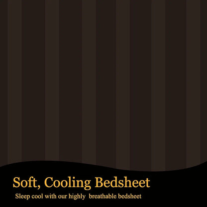 Fresh From Loom 240 TC Satin Striped Elastic Fitted Bed Sheets King Size Bed with Two Pillow Cover Multicolor Dark Coffee