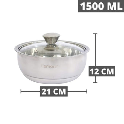Femora Stainless Steel Double Wall Insulated Curry Server Curry Bowls | 1500 Ml | Set of 2 | Large Serving Size