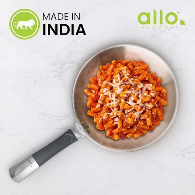 Allo Stainless Steel Triply Fry Pan Skillet for Curry Stir-Fry Deep 26cm 2.5 litres