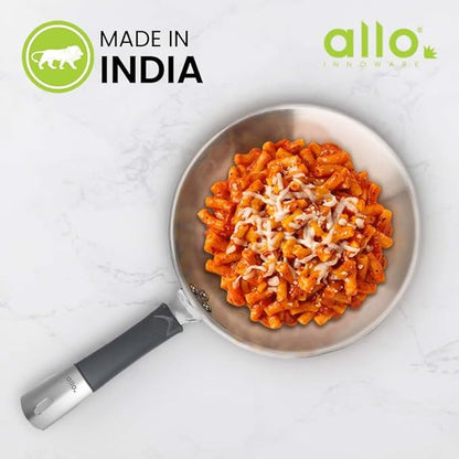 Allo Stainless Steel Triply Fry Pan Skillet for Curry Stir-Fry Deep 26cm 2.5 litres