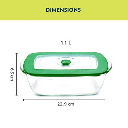 Borosil Glass Dish With Lid | 1 Piece | 1100ml | Transparent