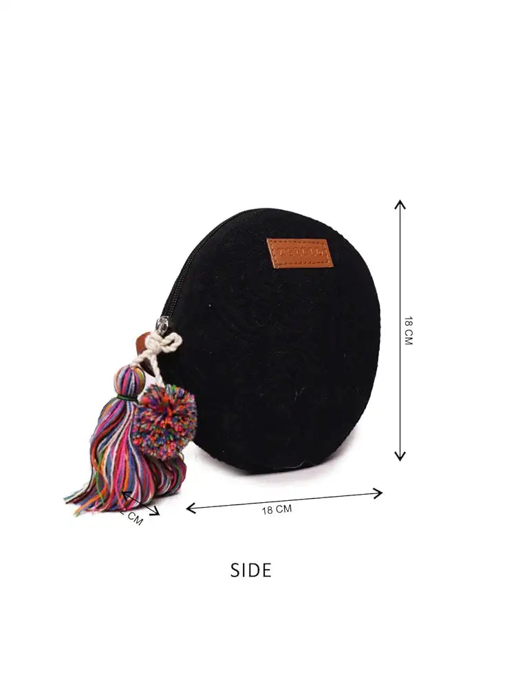 Astrid Round Textured Sling Bag For Girls With Zip Colour Grey