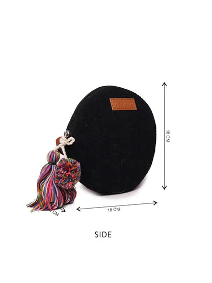 Astrid Round Textured Sling Bag For Girls With Zip Colour Grey