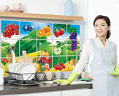 Jaamso Royals Multi Fruits and Vegetable Oil Proof Vinyl Aluminium Foil Kitchen Tile Wall Sticker Fruit vegetable