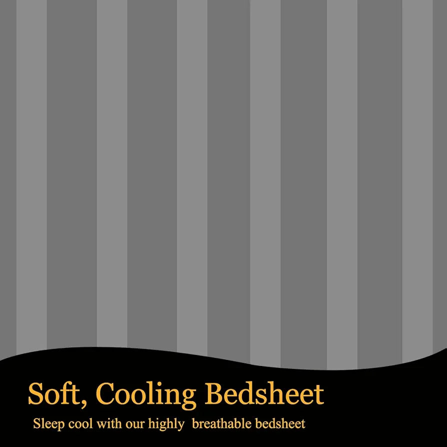 Fresh From Loom 240 TC Satin Striped Soft Fitted Bedsheet King Size Bed with Two Pillow Cover Grey