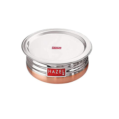 Hazel Copper Bottom Uruli with Lid Urli Vessel Cooking Stainless Steel (1000 Ml)