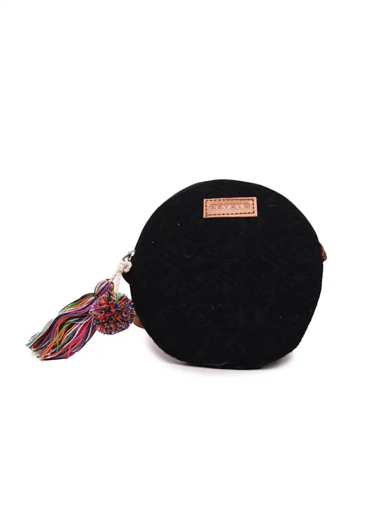 Astrid Round Textured Sling Bag For Girls With Zip Colour Grey
