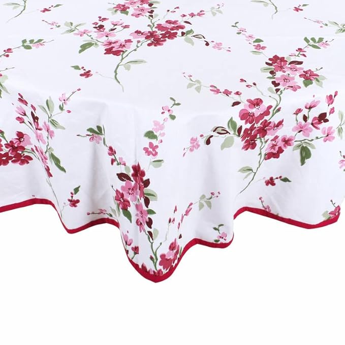 Texstylers Pink White Cotton Floral Round 4 Seater 48 Inches Diameter Center Coffee Table Cloth