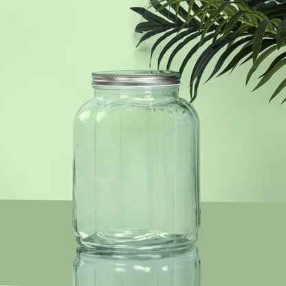Anko 3L Fluted Glass Jar for Kitchen Storage | Airtight | Tin Lid | Clear