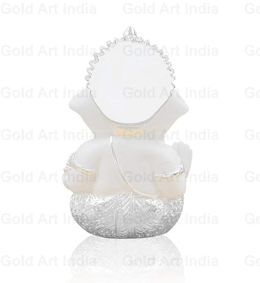 Gold Art India Silver Finish Ganesh Idol For Car Dashboard Ganesha Murti For Home Decor