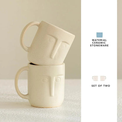 Ellementry Moai Ceramic Mug Set of 2 (350 ML)