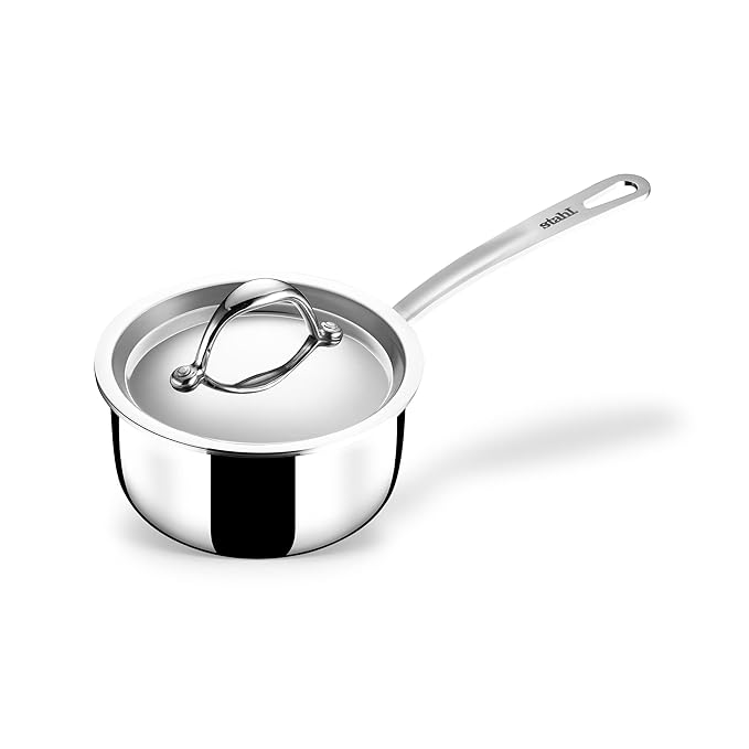 Stahl Artisan Triply Stainless Steel Saucepan With Lid Sauce Pan Induction Base Milk Pan Tea Pan Stainless Steel | 1 L | 14 Cm