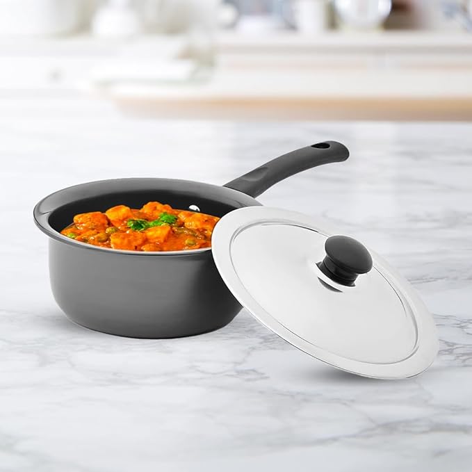 Savya Home Hard Anodized Aluminum Sauce Pan with Stainless Steel Lid Set 1.6 L