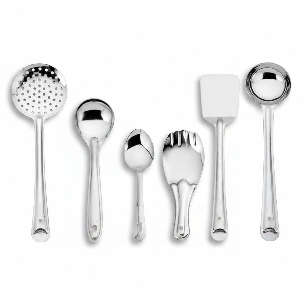 KC Stainless Steel Kitchen Tools Serving Spoon and Rice Spoon - Set of 6