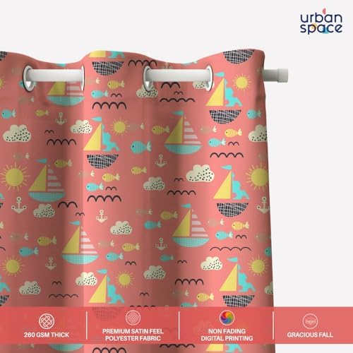 Urban Space Digital Printed Blackout Opaque Curtains For Door Eyelets And Tieback (Colour Nemo Terra)