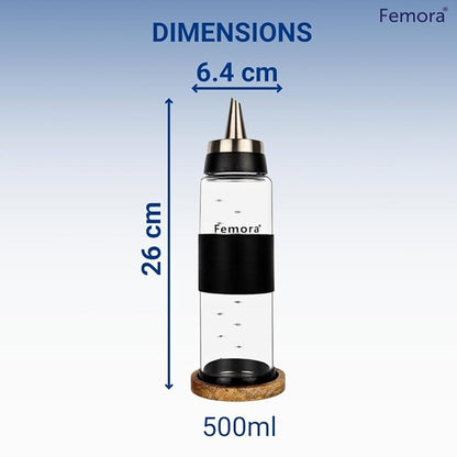 Femora Borosilicate Glass Leak Proof Oil Dispenser for Cooking With Stainless Steel Metallic Lid | 500 Ml