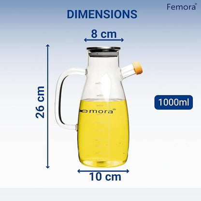 Femora Borosilicate Glass Oil Dispenser and Stoppers Bottle With Handle | 1000 Ml