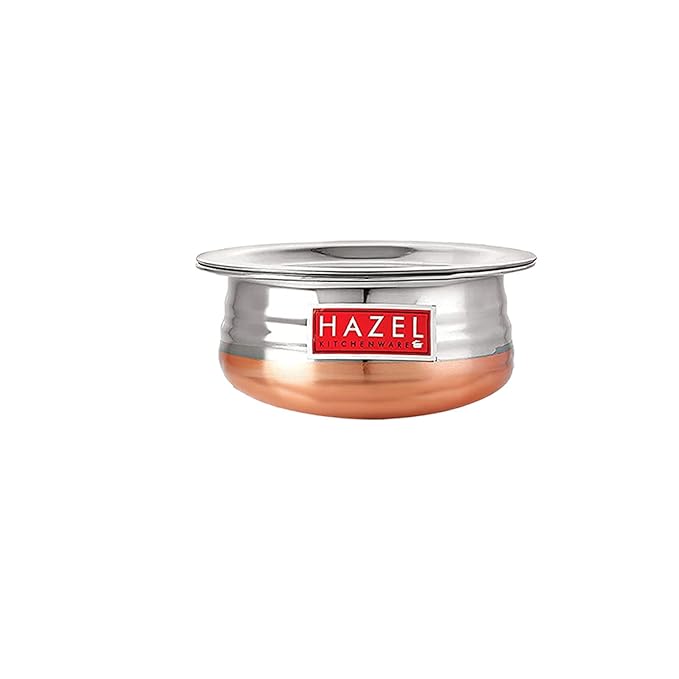 Hazel Copper Bottom Uruli with Lid Urli Vessel Cooking Stainless Steel 1700 Ml