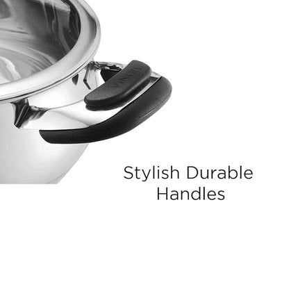 Vinod Durban Stainless Steel Saucepot Handi with Glass Lid - 2 Litre, 16 cm | Stylish Durable Handles
