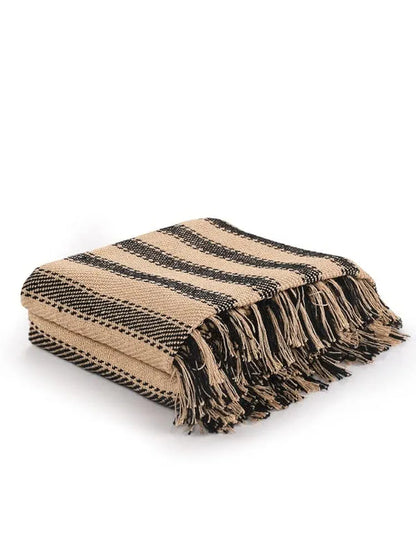 Sashaa World Striped Throw Medium with Tasselled Edges Colour Charcoal