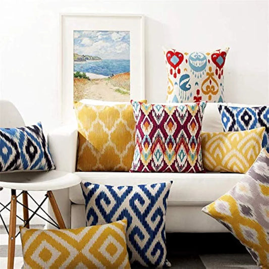 Aerohaven Set of 5 Aqua Blue & Orange Ikat Design Cushion Covers Modern Sofa Throw Pillow Cases