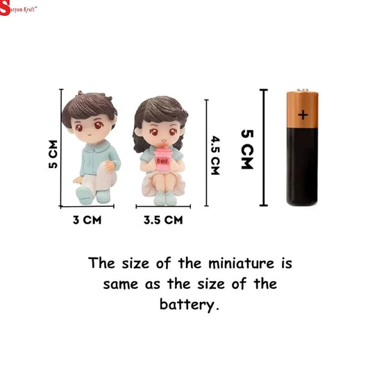 Satyam Kraft 1 Set  Miniature Couple Figurines with Bench Cute Tea Time Resin Dolls