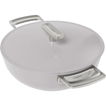 Ember Cookware Arcilla Ceramic Non Stick Kadai 24cm | Metallic Lid | Stainless Steel Handles | Grey