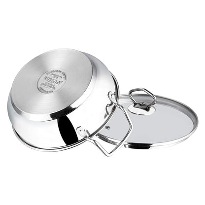 Vinod Stainless Steel Kadhai with Glass Lid - 1.4 Litre, 18cm | Extra Thick, SAS Heavy Bottom | Kadai for Cooking