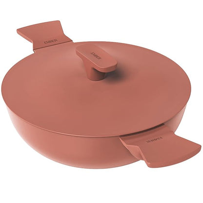 Ember Cookware Arcilla Ceramic Non Stick Kadai 24cm | Metallic Lid | Matching Handles | Florence Series | Terracotta