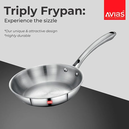 Avias Riara Triply Fry Pan Stainless Steel Fry Pan Thickness 1.5 Litre 24cm