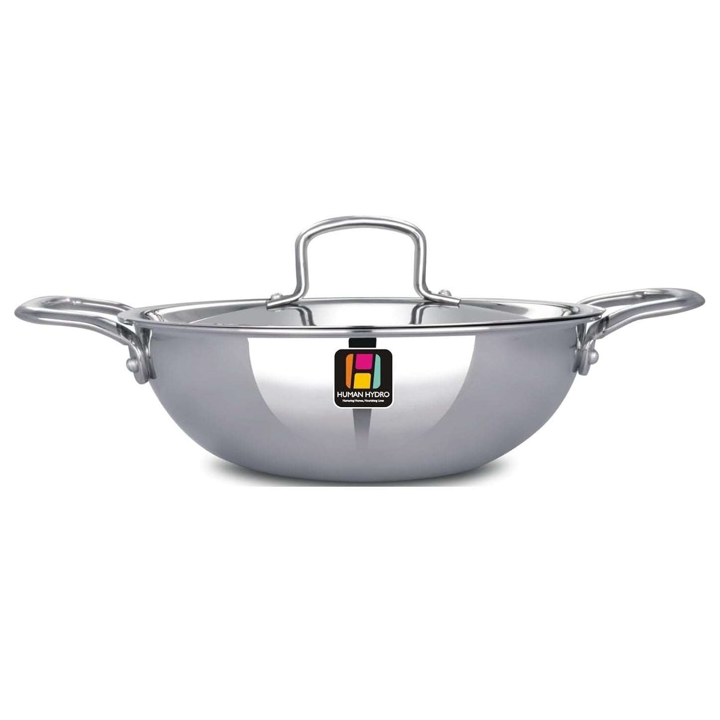 Human Hydro Tri-Ply Stainless Steel Kadai with SS Lid and Spatula 22cm 2.2L Induction Gas