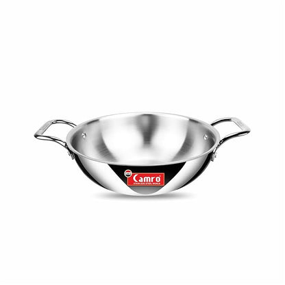 Camro Triply Artisian Kadhai 20 Cm 1.6 Liters kadhai Steel Stainless Kadhai for Deep Frying