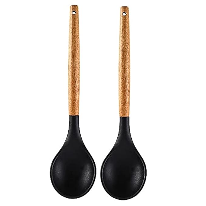 P-Plus International Wooden Handles Non Toxic Silicone Turner Spatula Spoon Kitchen Black