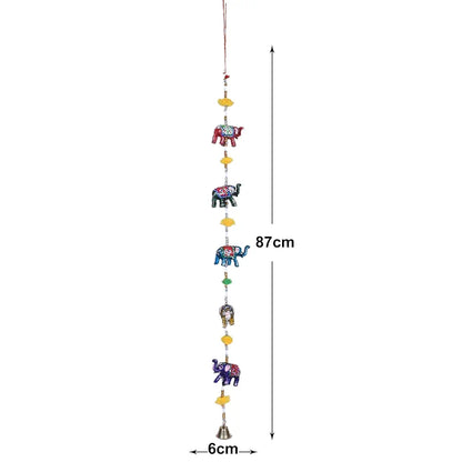 Heart Home Handcrafted Elephant Door Latkan with Bells Rajasthani Traditional Hanging Windchimes Pair