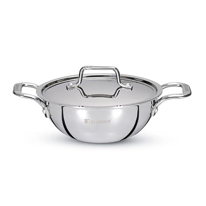 Bergner Tripro Triply Stainless Steel 24 Cm Kadai With Stainless Steel Lid | 3.1 L Kadhai