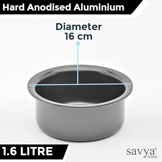 Savya Home Hard Anodized Tope Non-Stick & Non-Corrosive Hard Anodized 1.6 litres