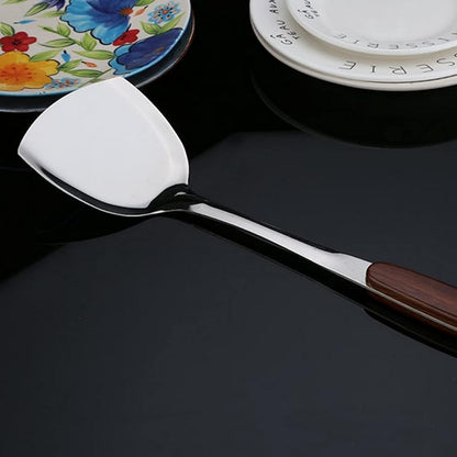 Pepplo Wok Spatula 304 Stainless Steel Spatula with Heat Resistant Plastic Handle Brown