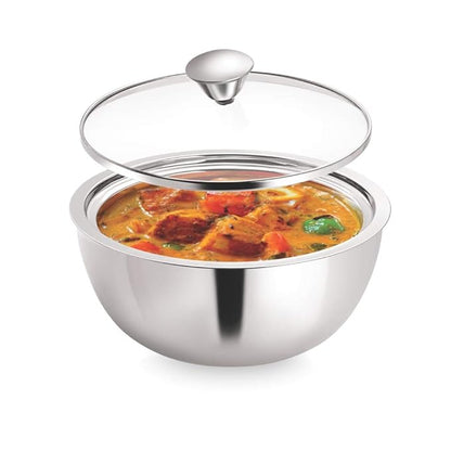 Borosil Stainless Steel Solid Curry Server Bowl | 500 Ml | 1 Piece | Silver